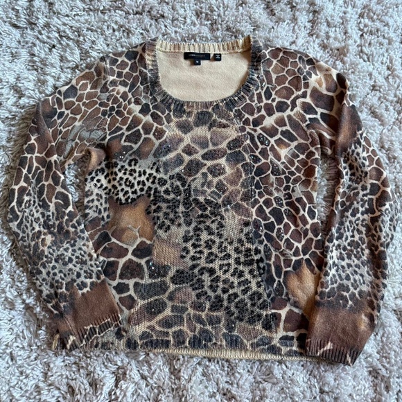 BCBG BEADED LEOPARD PRINT SWEATER - Picture 2 of 8